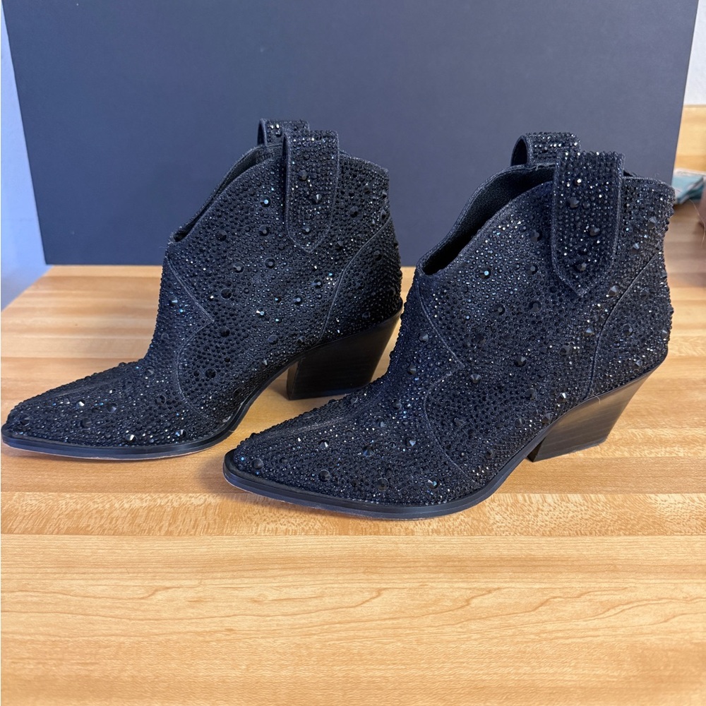 Jessica Simpson Black Rhinestone Embellished Ankle Boots - Size 6.5